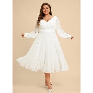NWT JJ's House White Ivory A-Line Chiffon Lidija Dress Women's Size 26W